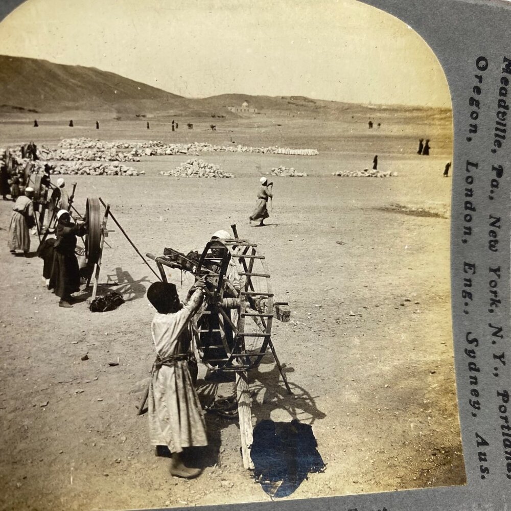 Antique 1905 Stereoview Photo Card Native Boys Spinning Cotton Egypt Keystone - Picture 5 of 10